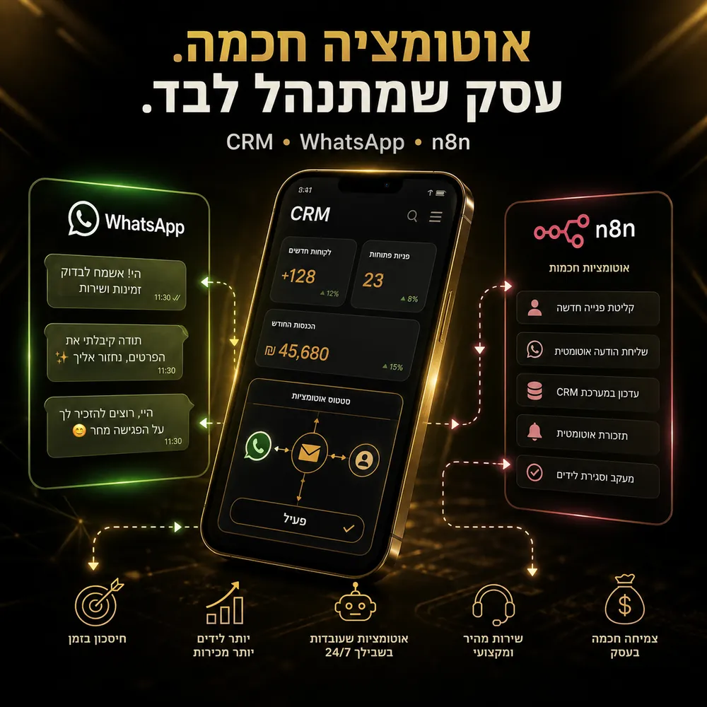 אוטומציה חכמה: וואטסאפ, CRM ו-n8n עובדים יחד